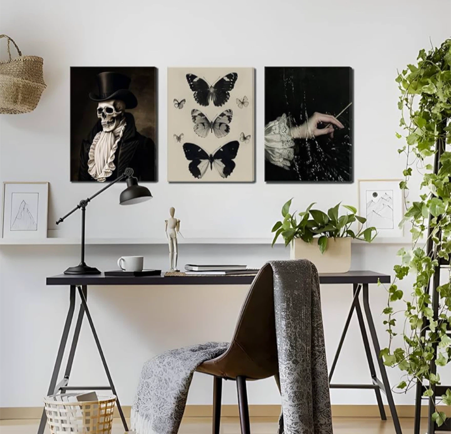 Gothic Skeleton & Butterfly Canvas Wall Art Set - photo 5