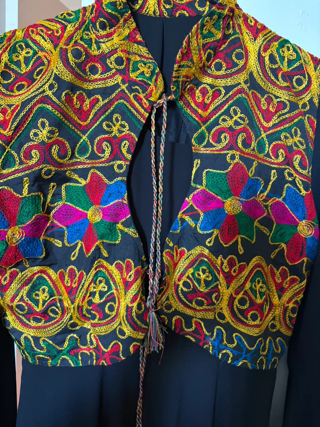 Black Embroidered Maxi Dress with Colorful Trim - photo 3