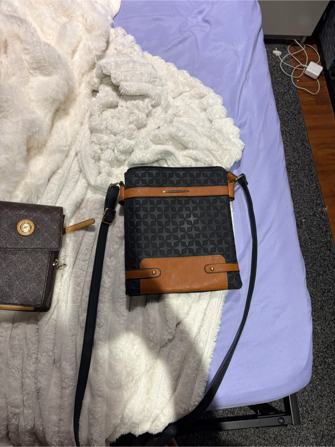 Black Crossbody Bag with Brown Accents