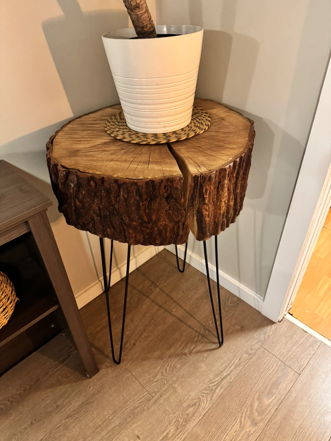 Live Edge Wood Slice Side Table with Hairpin Legs