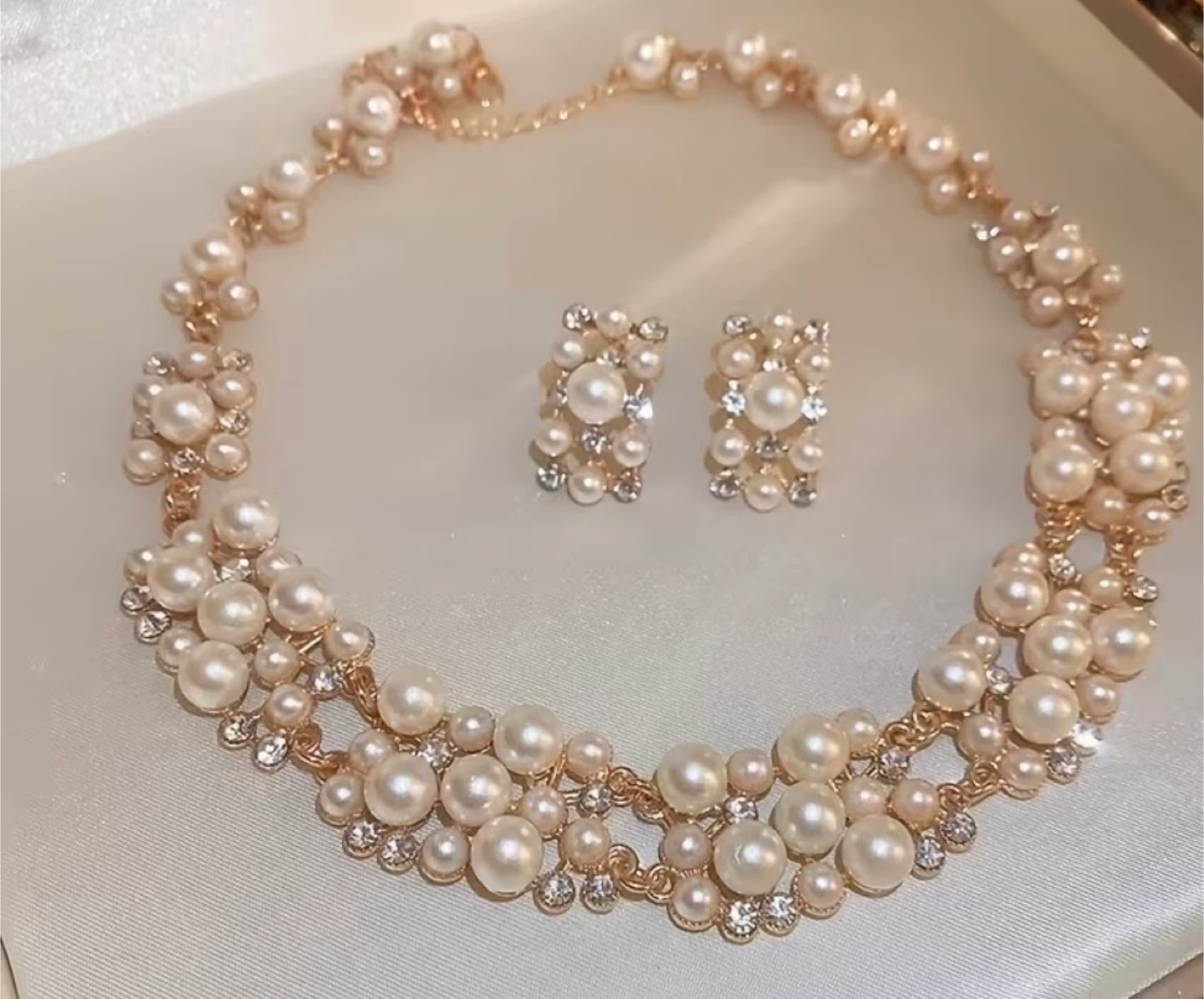 Pearl and Rhinestone Necklace and Earring Set