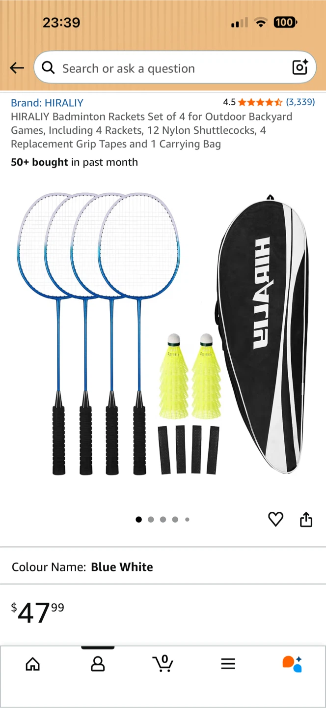 HIRALIY Badminton Rackets Set - 4 Pack with Shuttlecocks & Bag