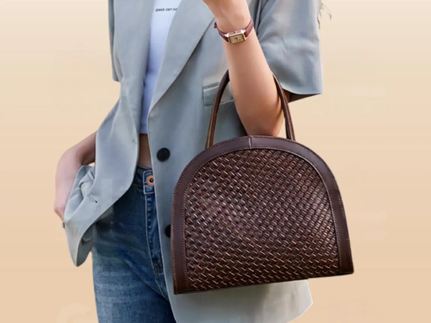 Brown Handwoven Genuine Top Grain Leather Bag - photo 2