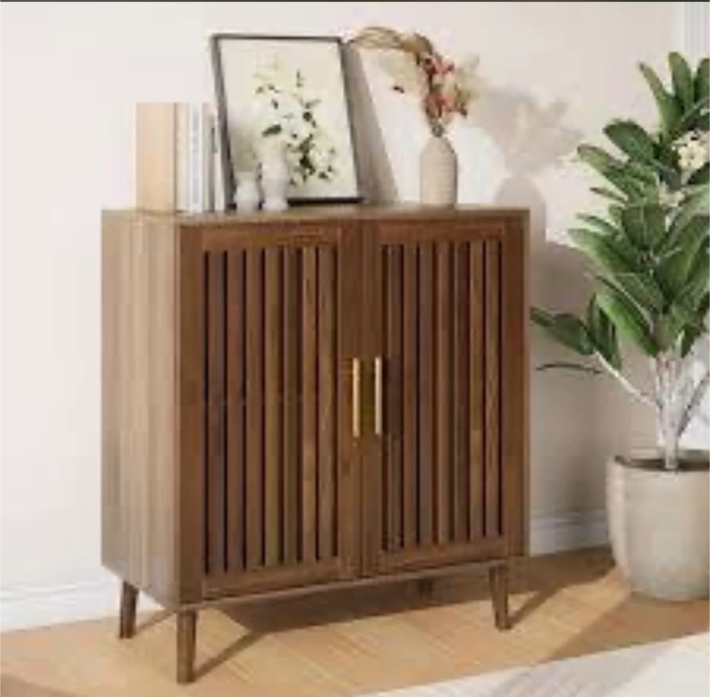 Ophelia & Co. Walnut Storage Sideboard  Louvered Doors