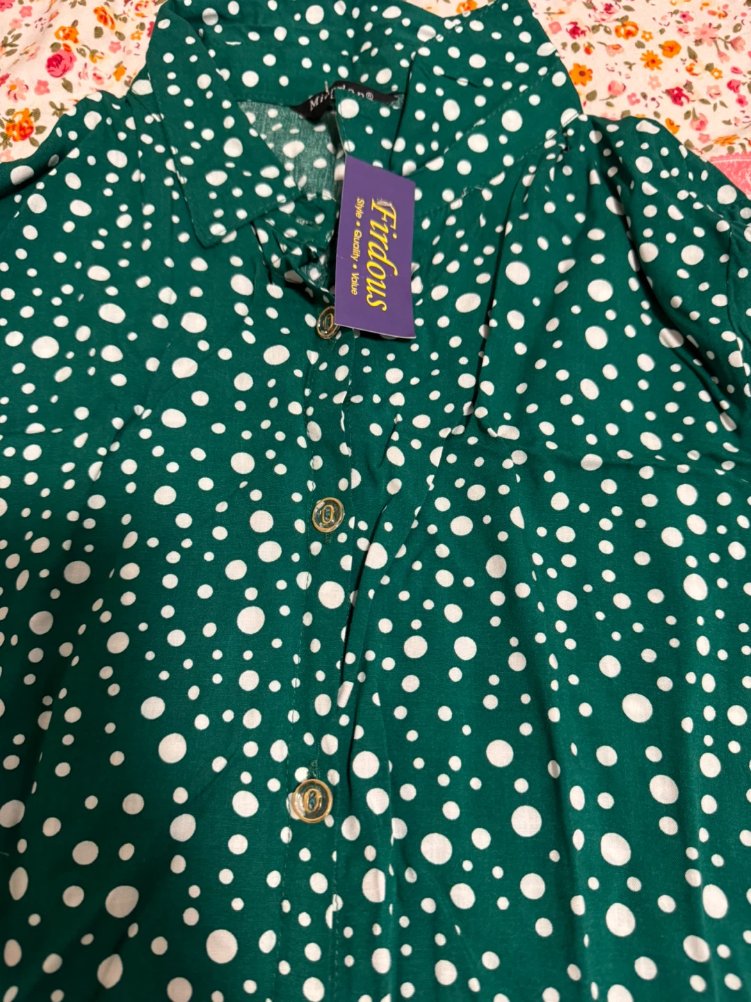 Firdous Green Polka Dot Button-Up Shirt