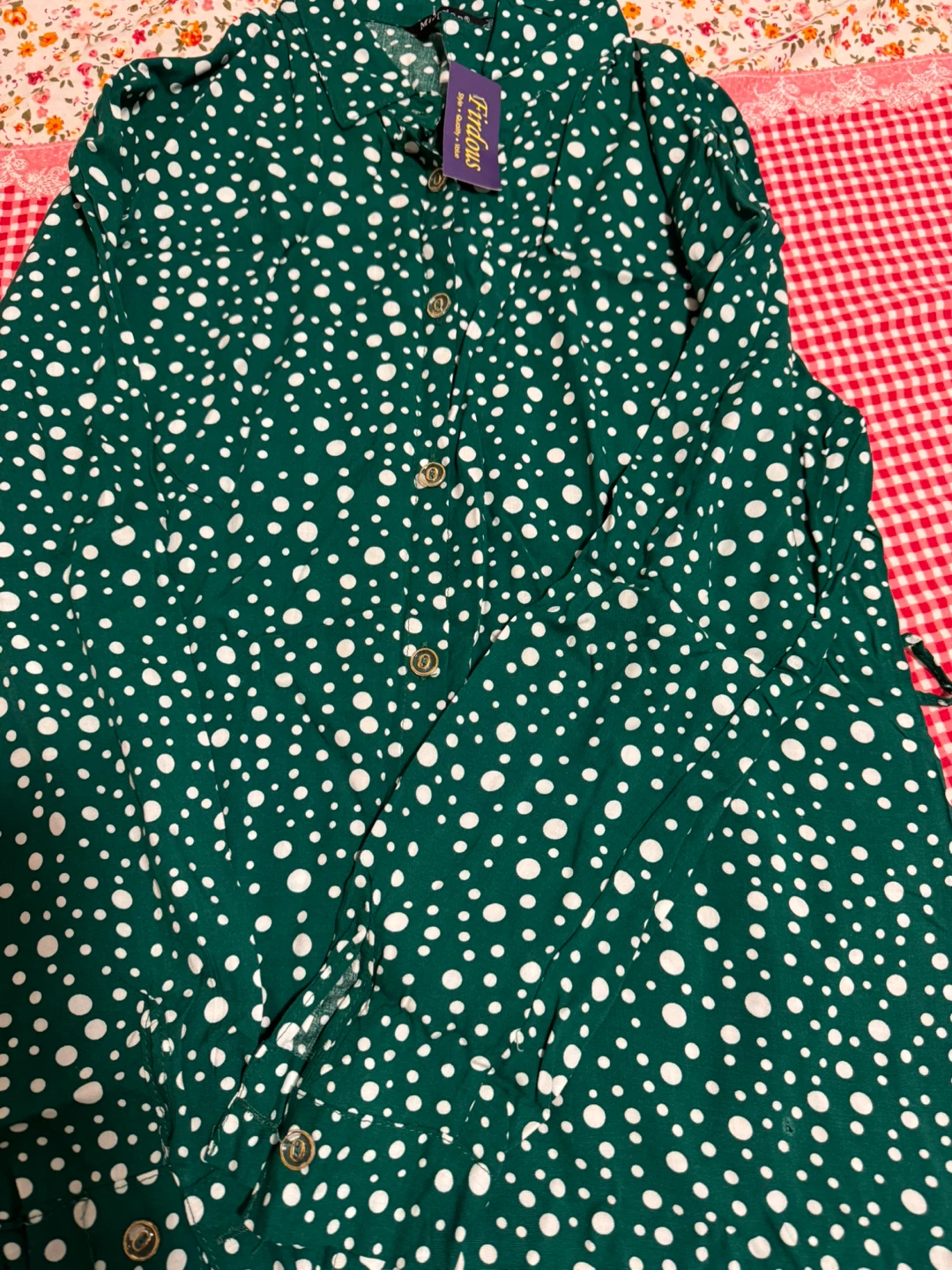 Firdous Green Polka Dot Button-Up Shirt - photo 4