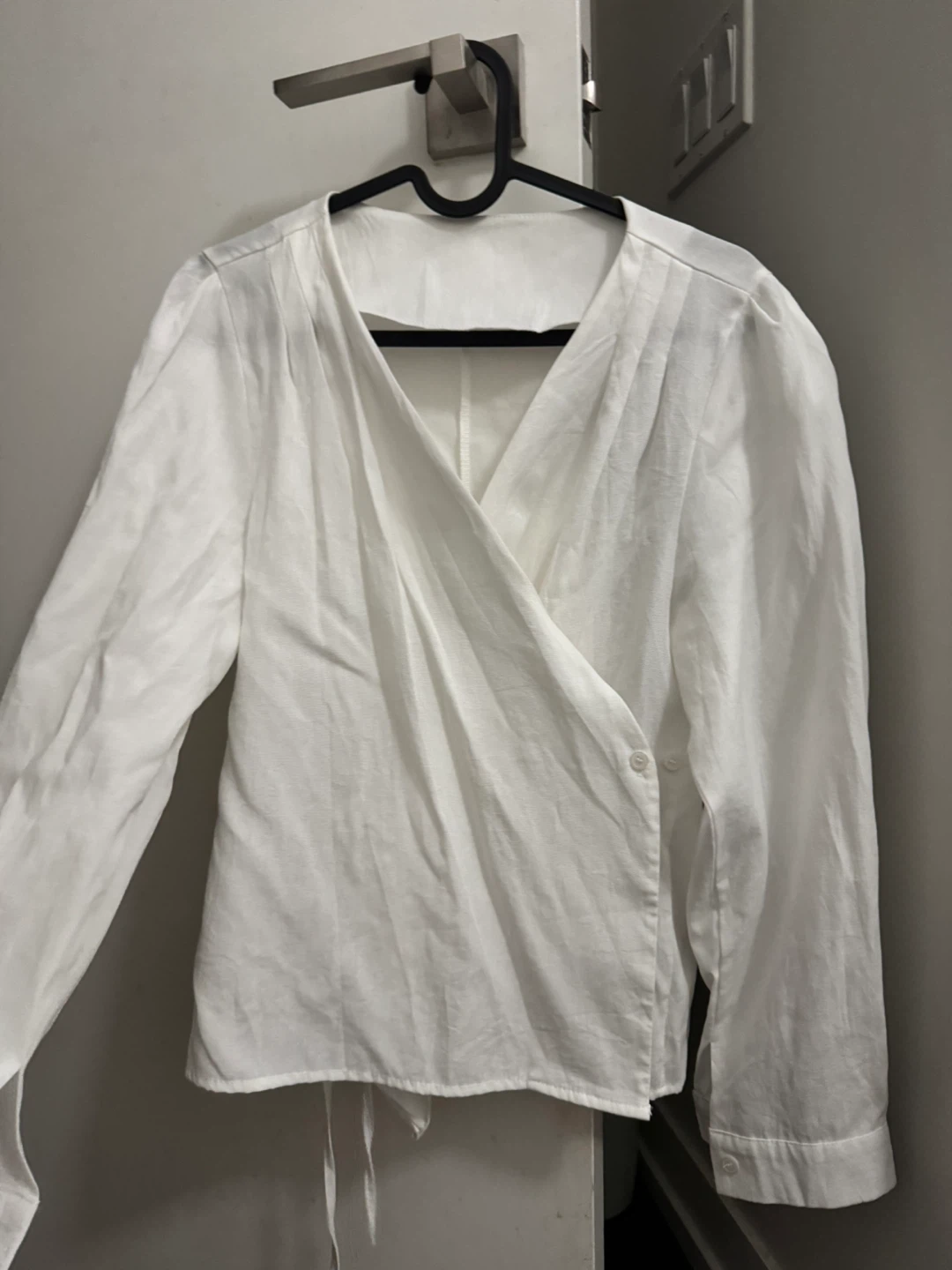 White long sleeve wrap blouse