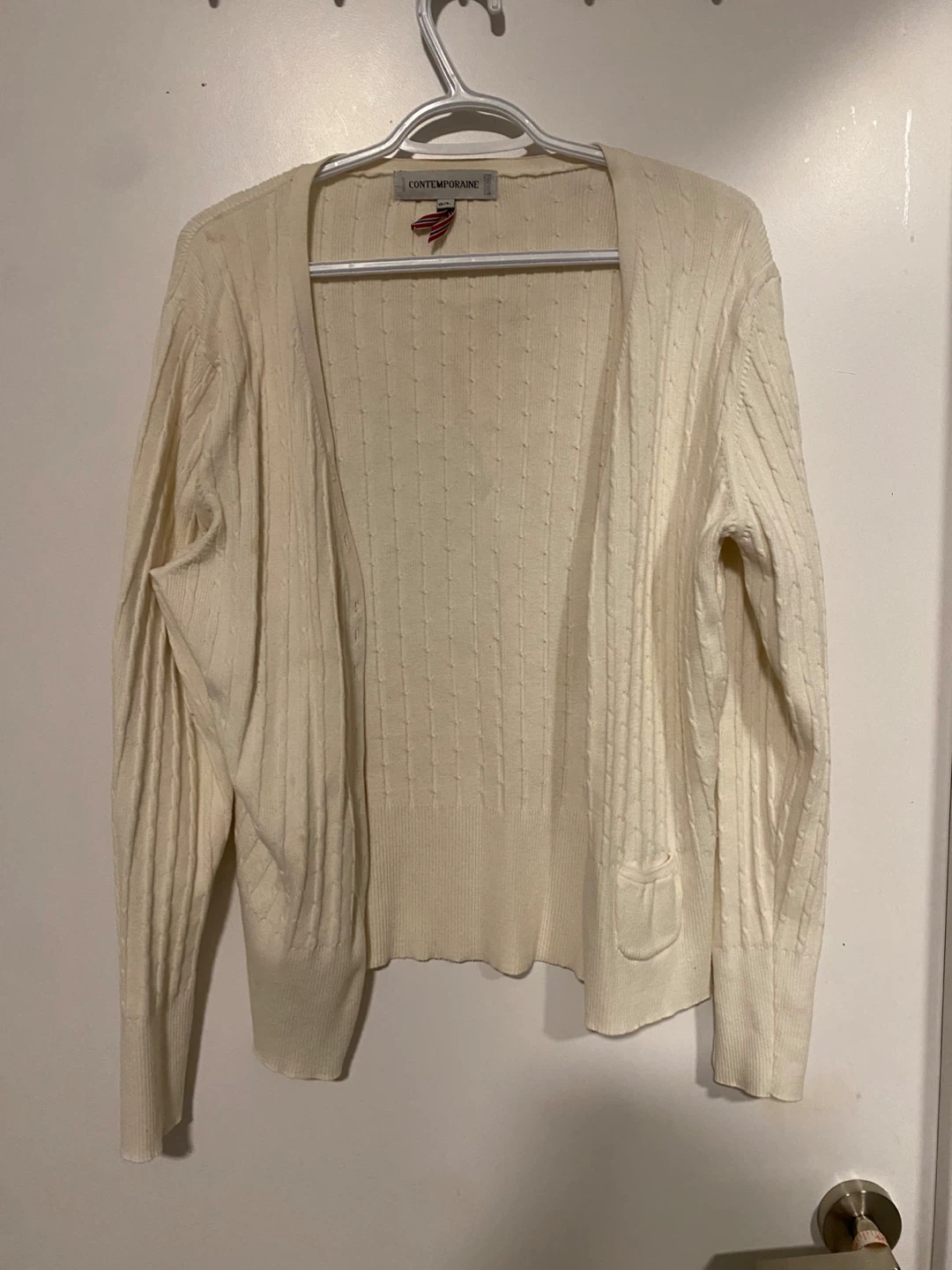 Contemporaine Cream Cable Knit Cardigan - L