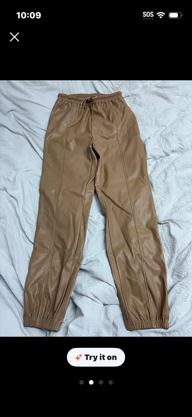 Faux Leather Jogger Pants - Size S