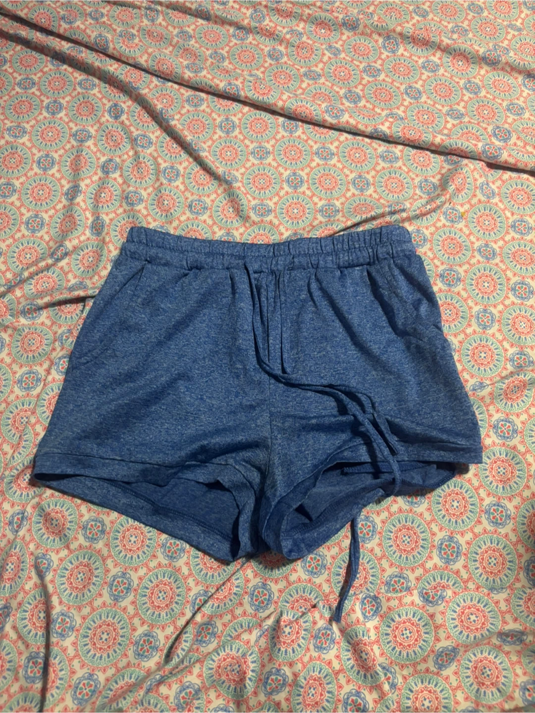 Blue Heathered Athletic Shorts with Drawstring