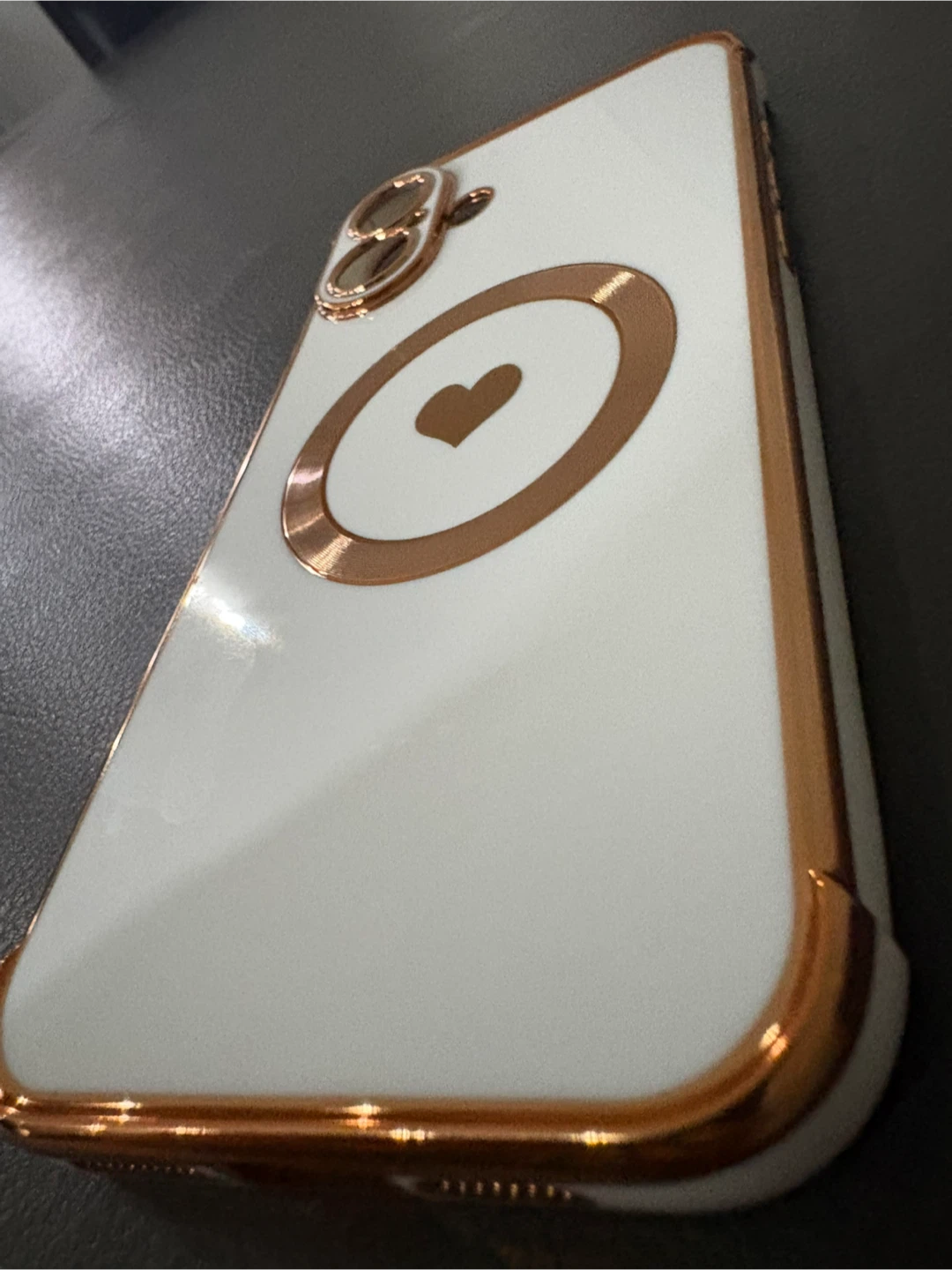 White iPhone Case with Rose Gold Trim and Heart Design - photo 2