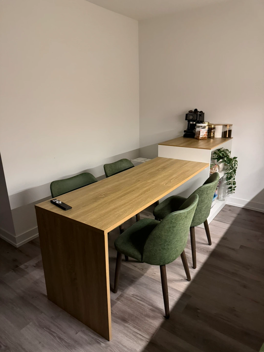 Modern Wood Dining Table with 4 Green Chairs - photo 2