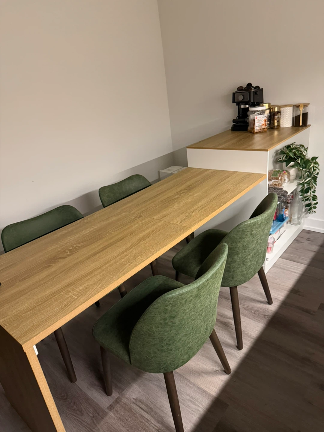 Modern Wood Dining Table with 4 Green Chairs - photo 5