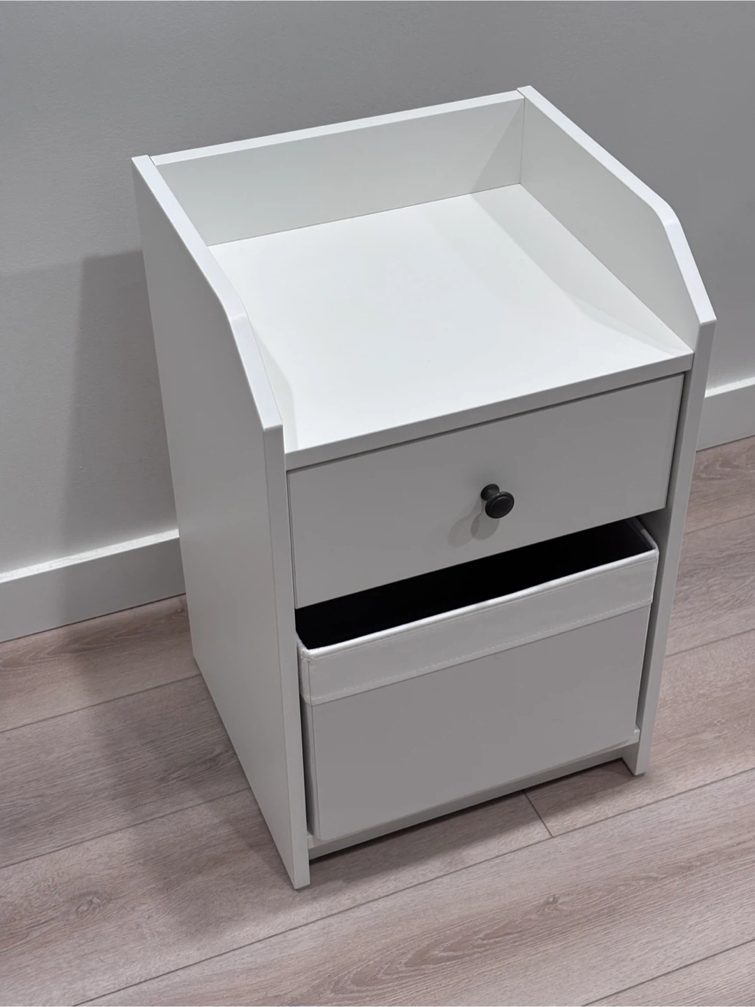 Two White Nightstand with Drawer and Storage Bin - photo 2
