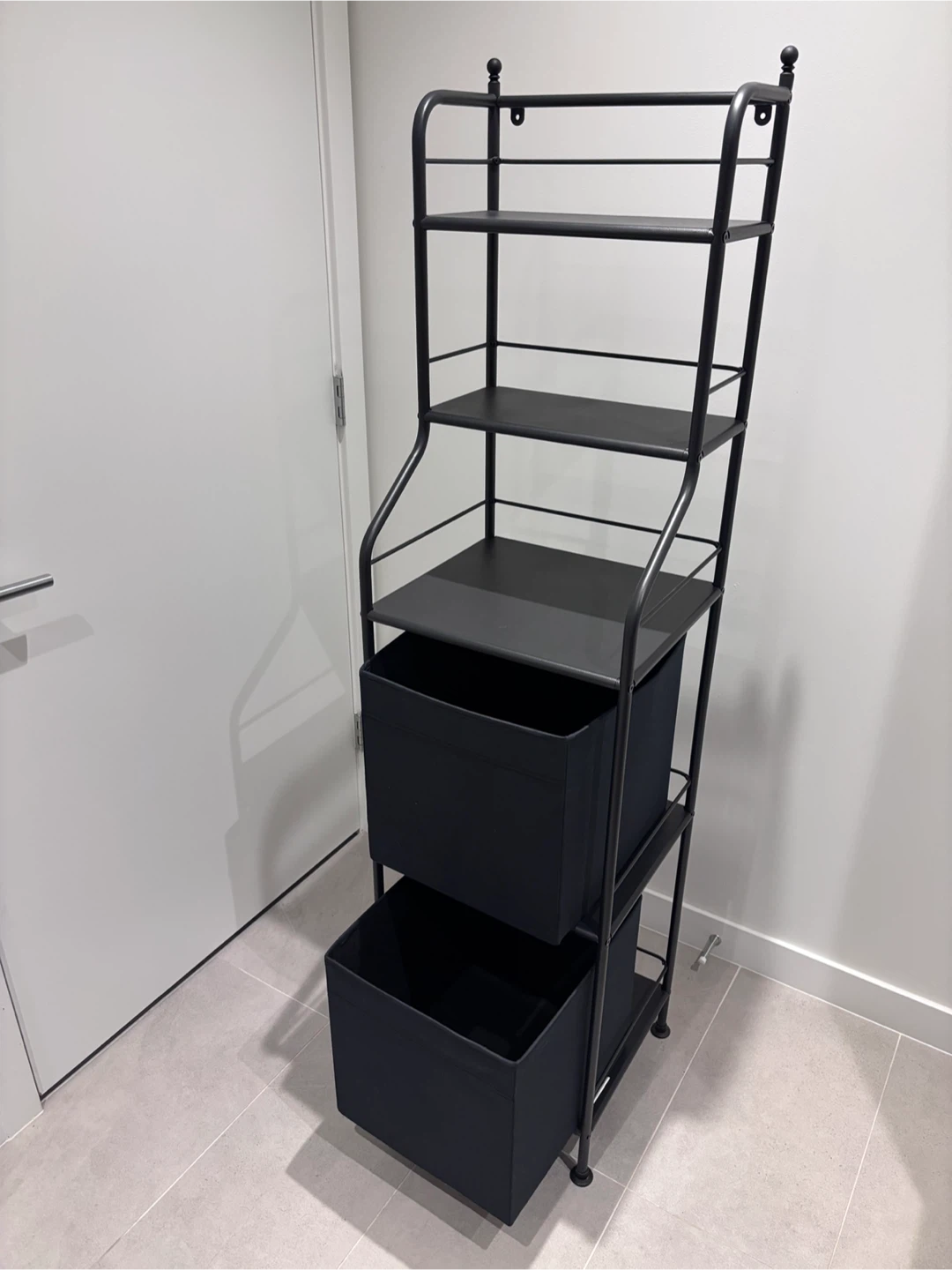 Black Metal Shelf Unit with Storage Bins - photo 2