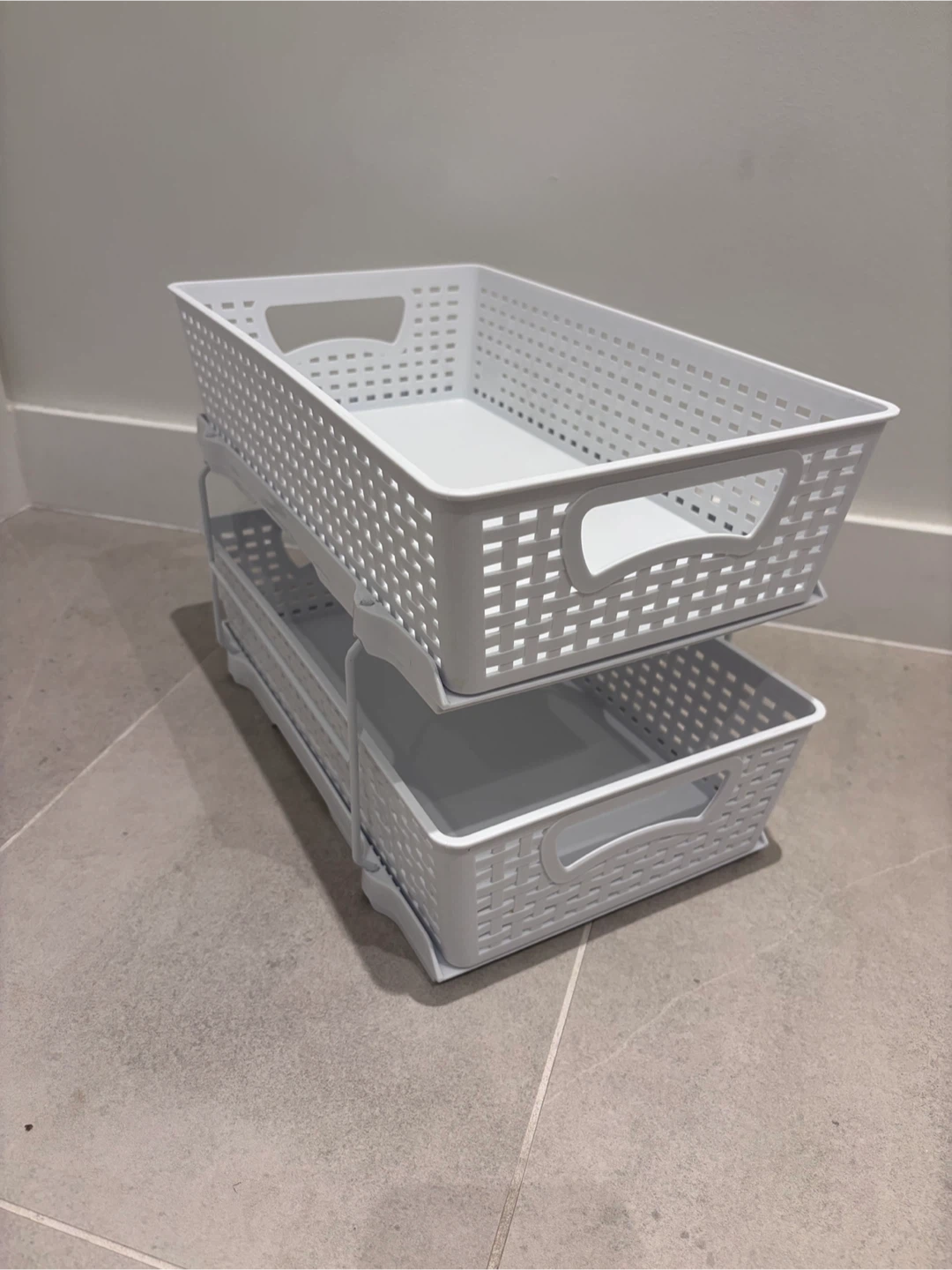 Two White 2-Tier Drawer Organizer Baskets - photo 2