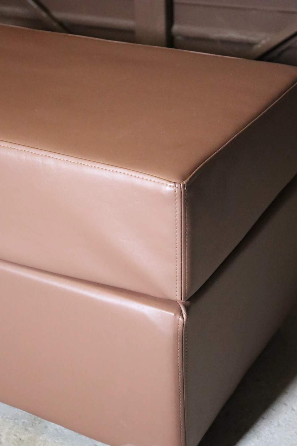 Brown Faux Leather Ottoman - photo 2