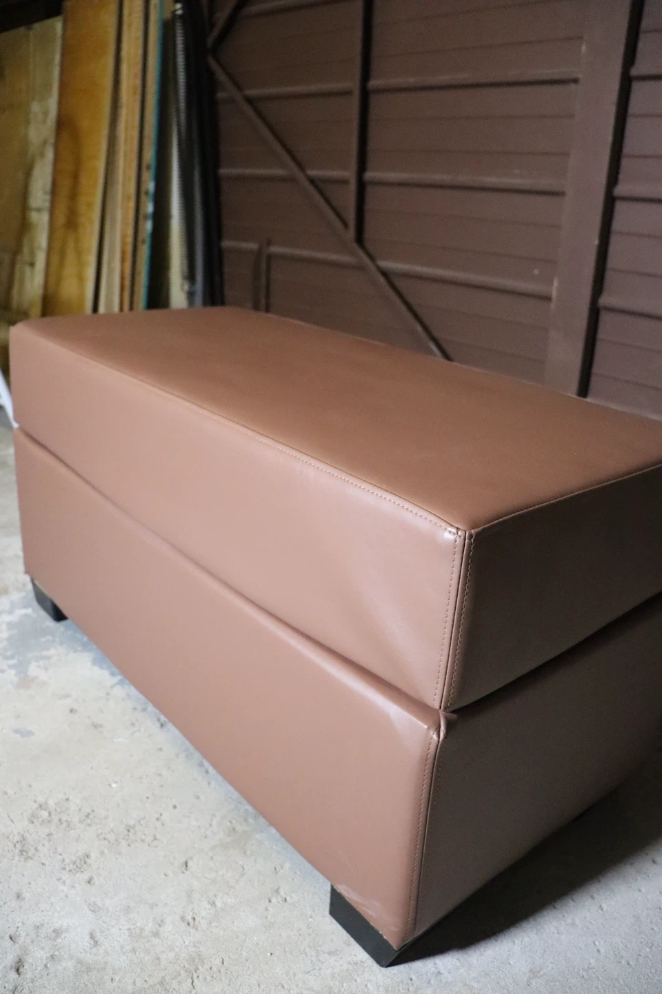 Brown Faux Leather Ottoman - photo 3