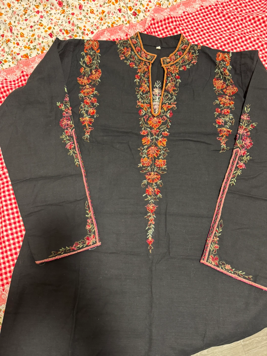 Black Kurti with Floral Embroidery dupatta and pant