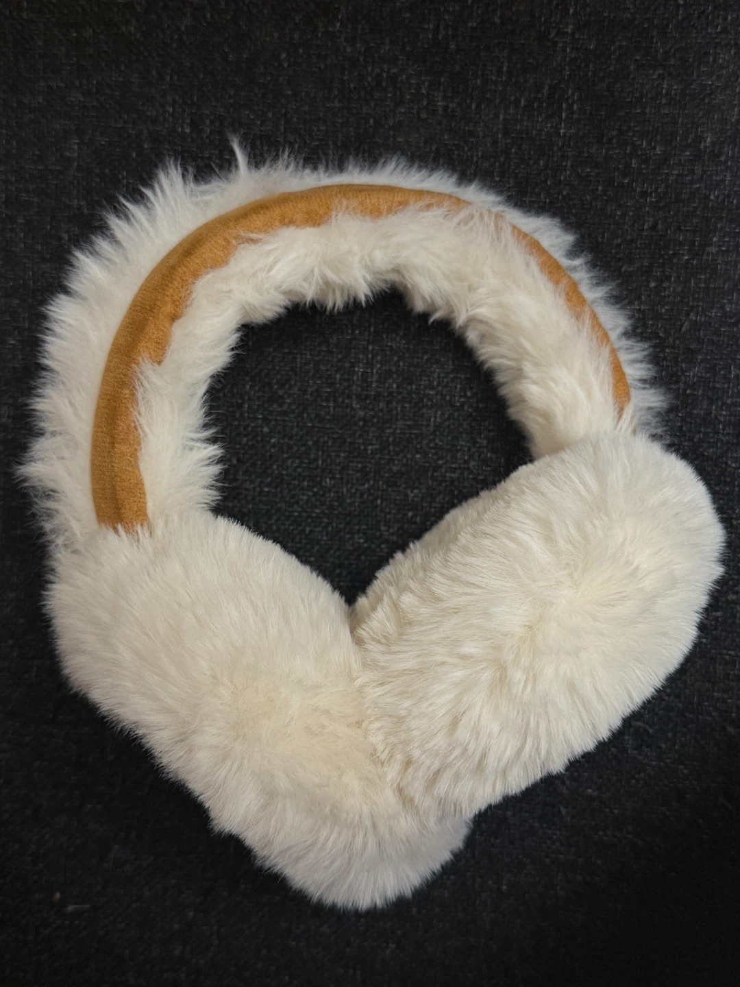 White Faux Fur Ear Muffs with Tan Accents