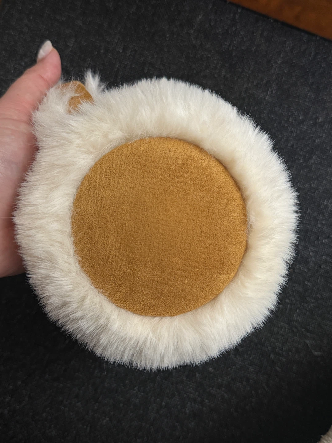 White Faux Fur Ear Muffs with Tan Accents - photo 2