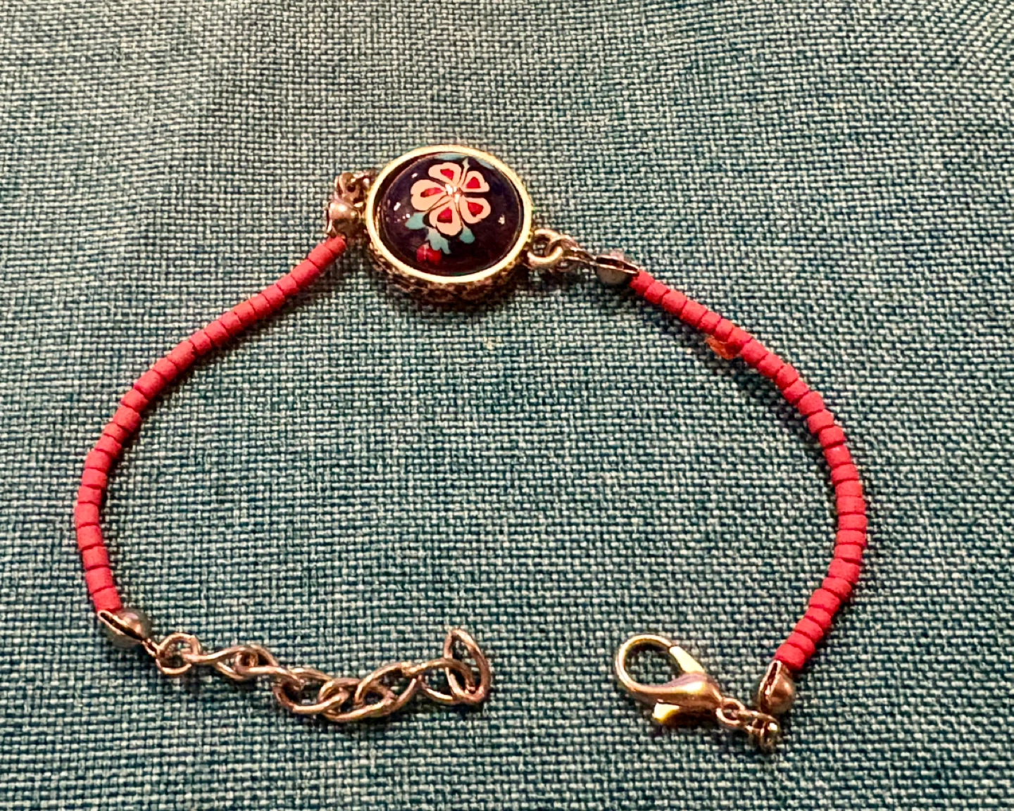 Beaded Bracelet with Floral Charm