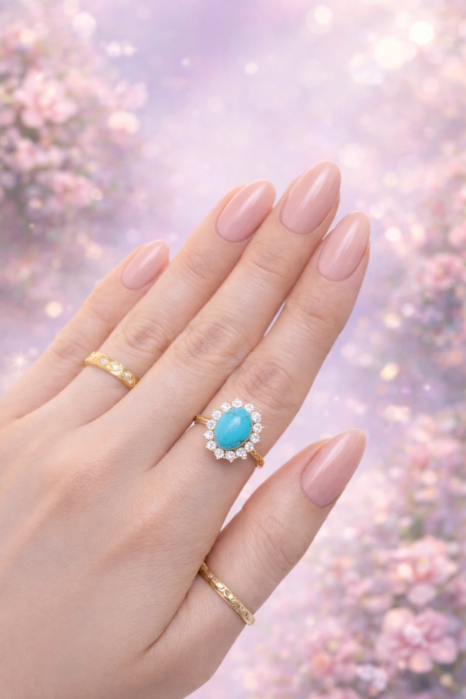 925 Sterling Silver 18 K gold plated  Turquoise Ring