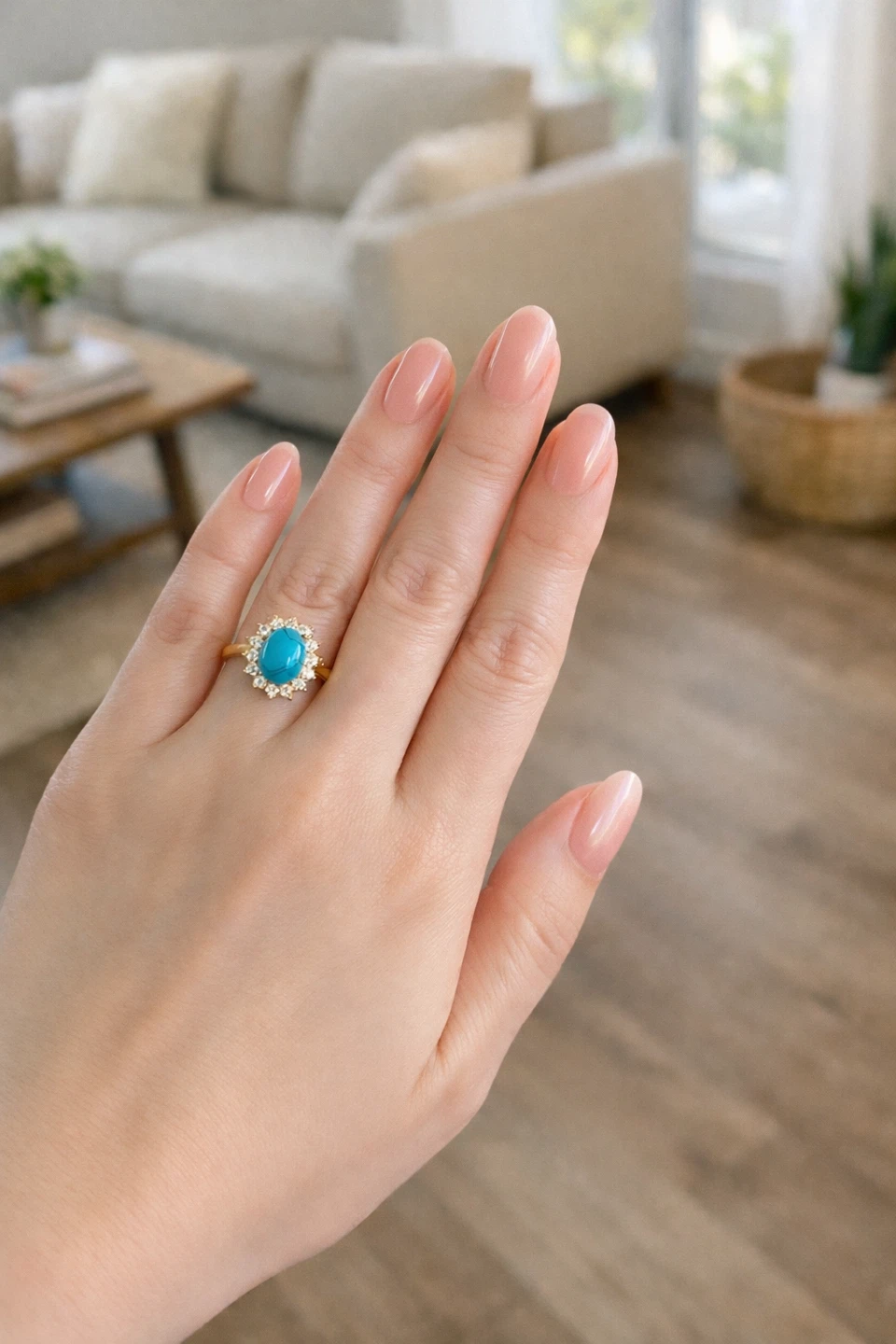 925 Sterling Silver 18 K gold plated  Turquoise Ring - photo 2