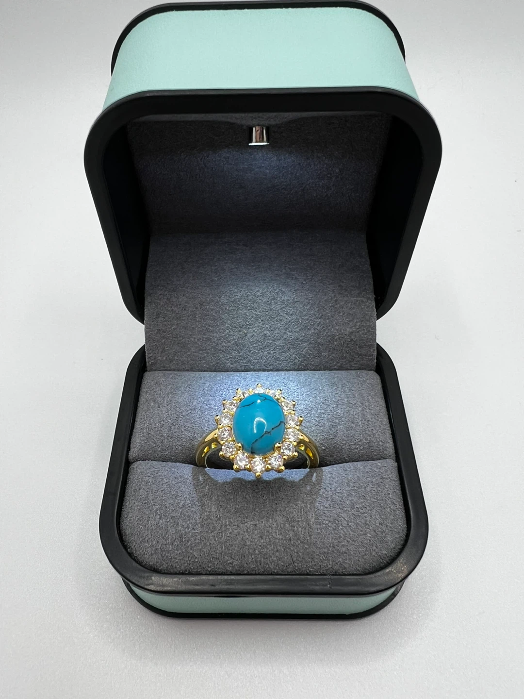 925 Sterling Silver 18 K gold plated  Turquoise Ring - photo 3