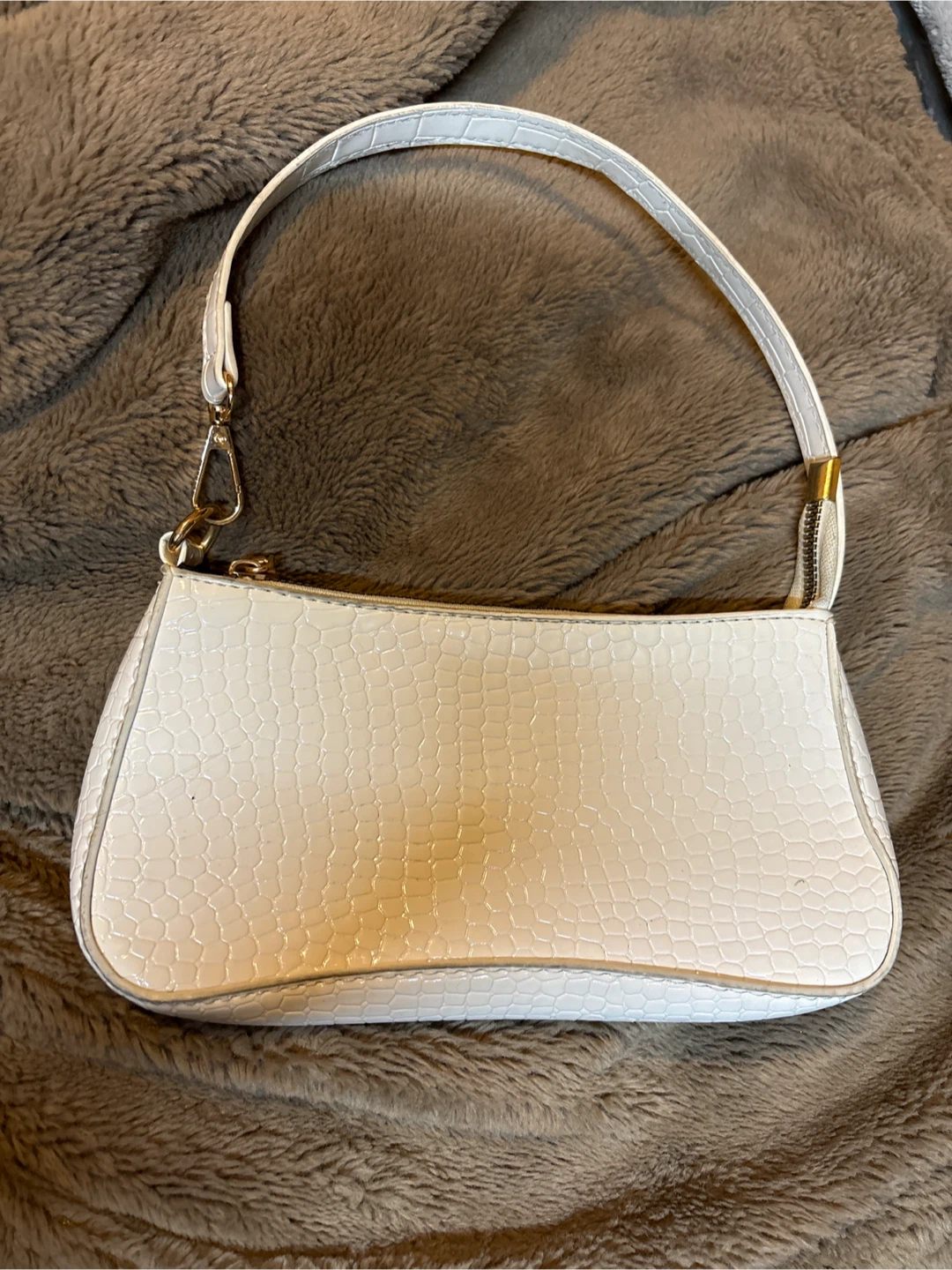 White Croc-Embossed Shoulder Bag