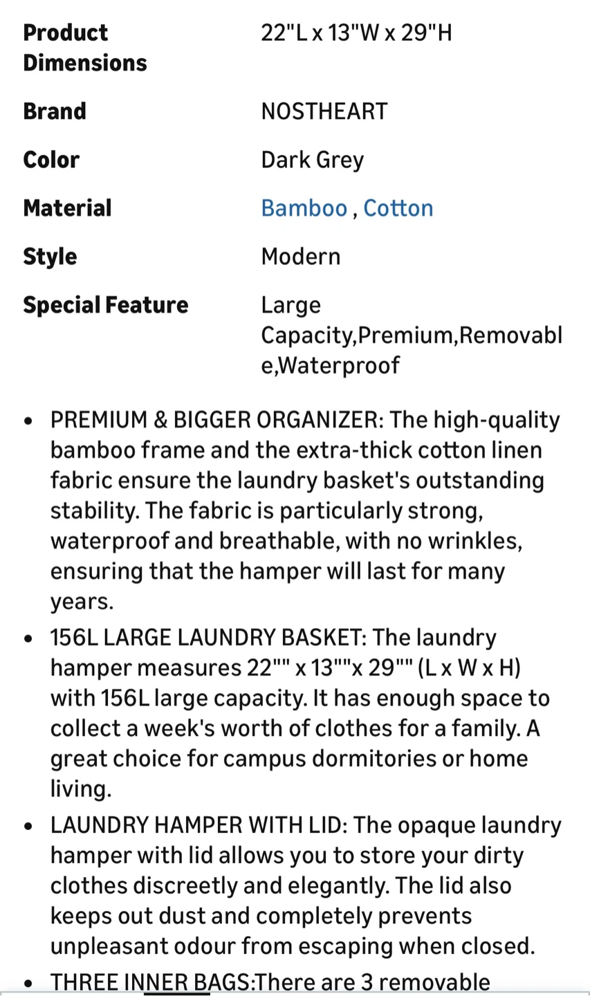 🧡 Large Laundry Hamper with Lid, Dark Grey - photo 3
