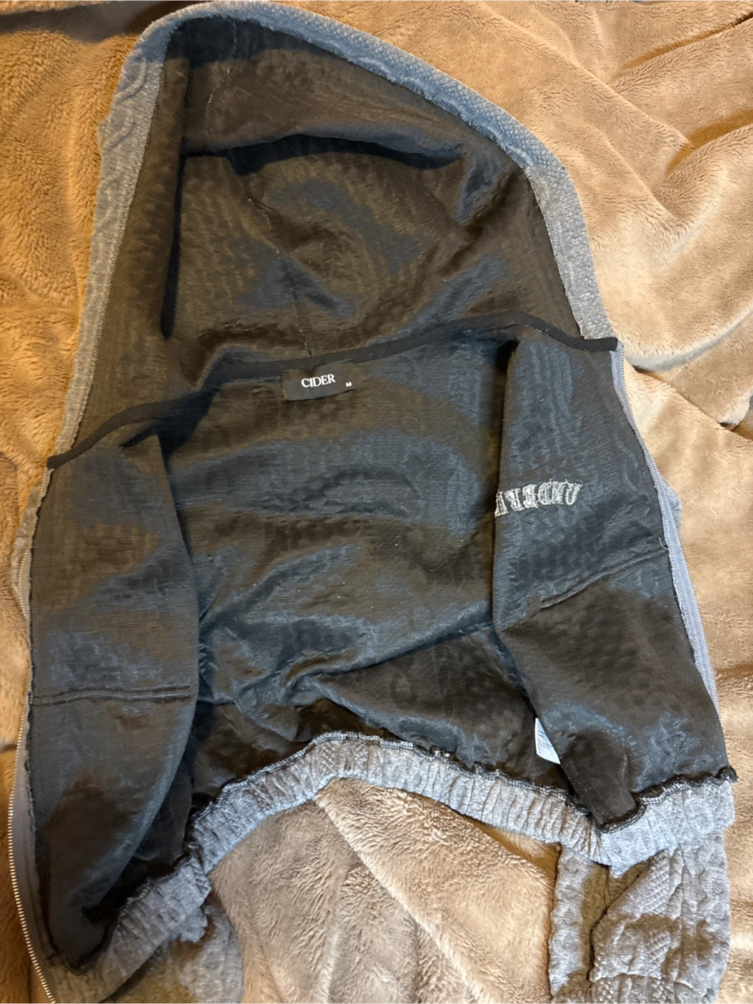 CIDER Grey Textured cropped Zip Hoodie - photo 2