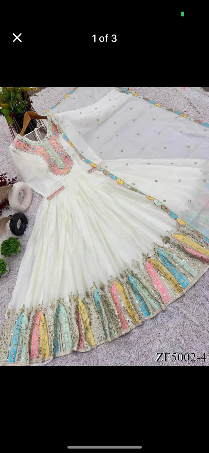 White Anarkali Suit with Embellished Border and Dupatta