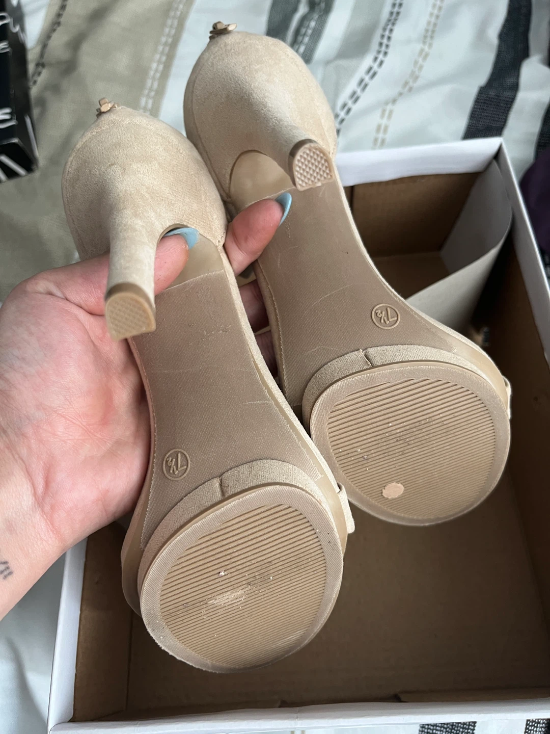 Women's Beige Suede Stiletto Heeled Sandals - photo 2