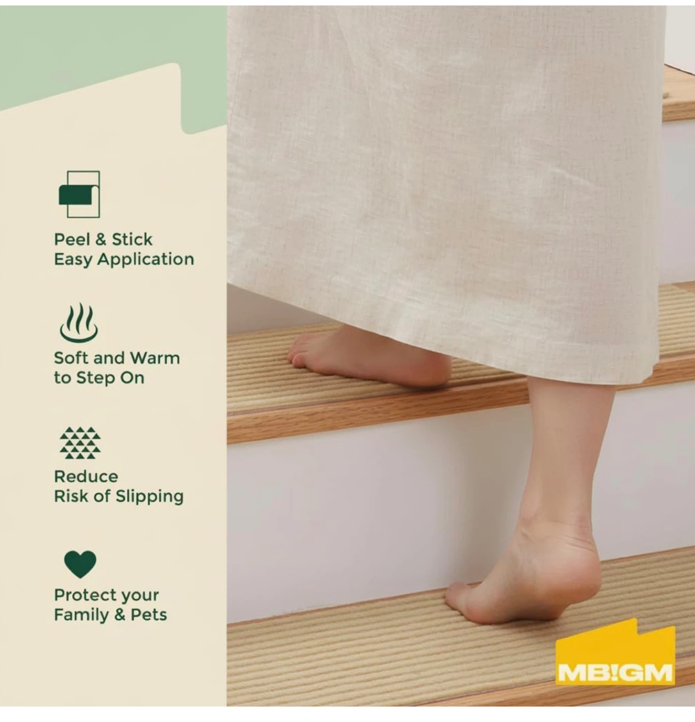 MBIGM 15pc Non-Slip Carpet Stair Treads - 30x8 inch Beige NS38 - photo 4