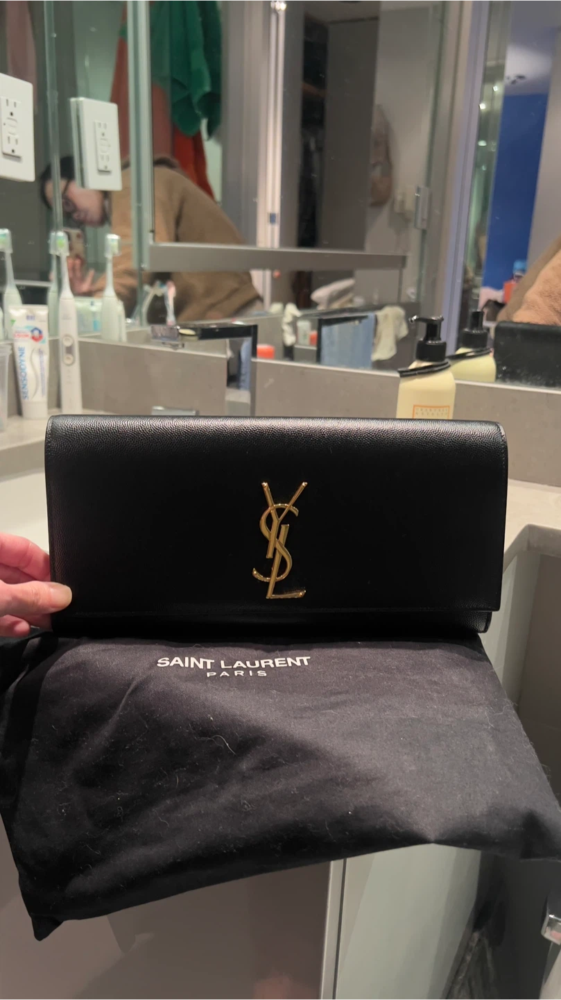 Saint Laurent Black Leather YSL Clutch Wallet