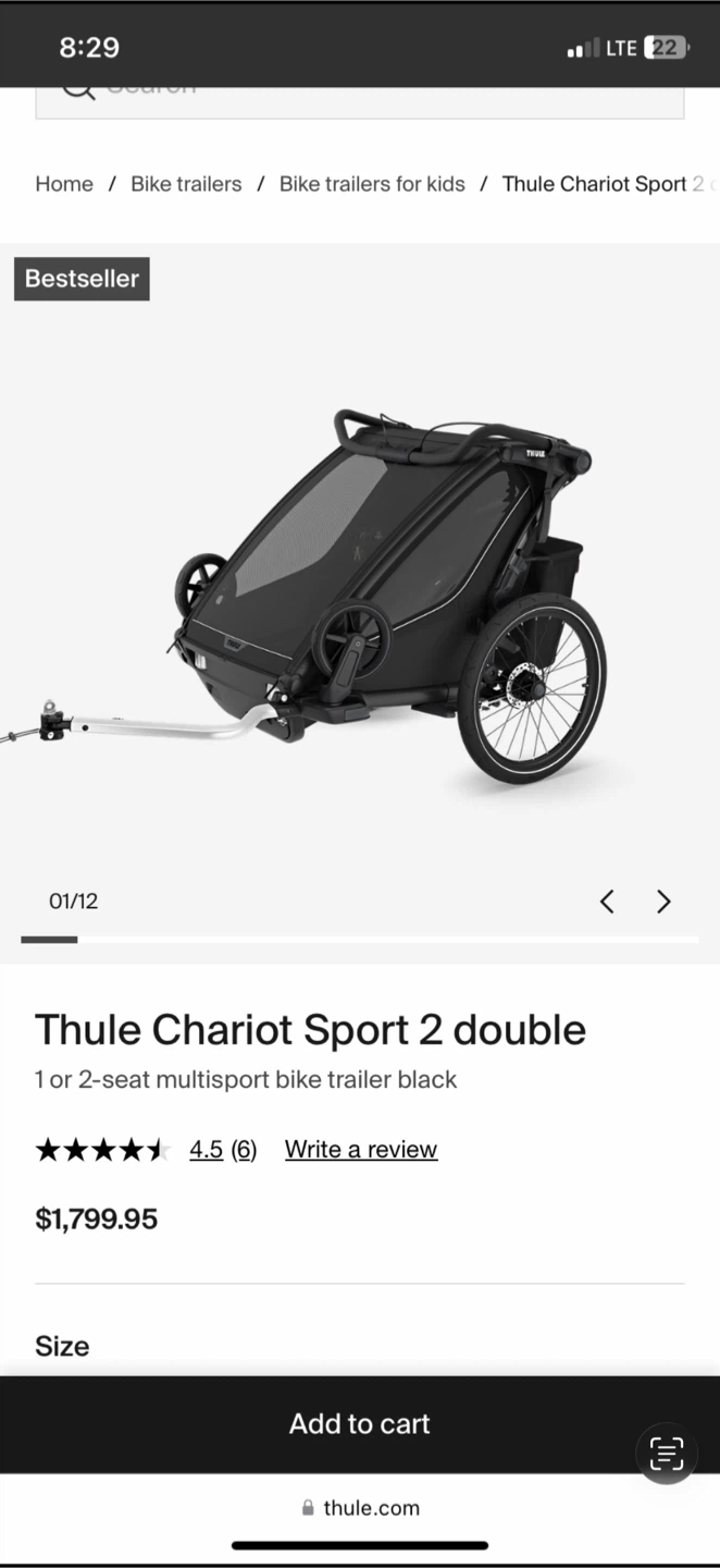 Thule Chariot Sport 2 Double Multisport Bike Trailer Black