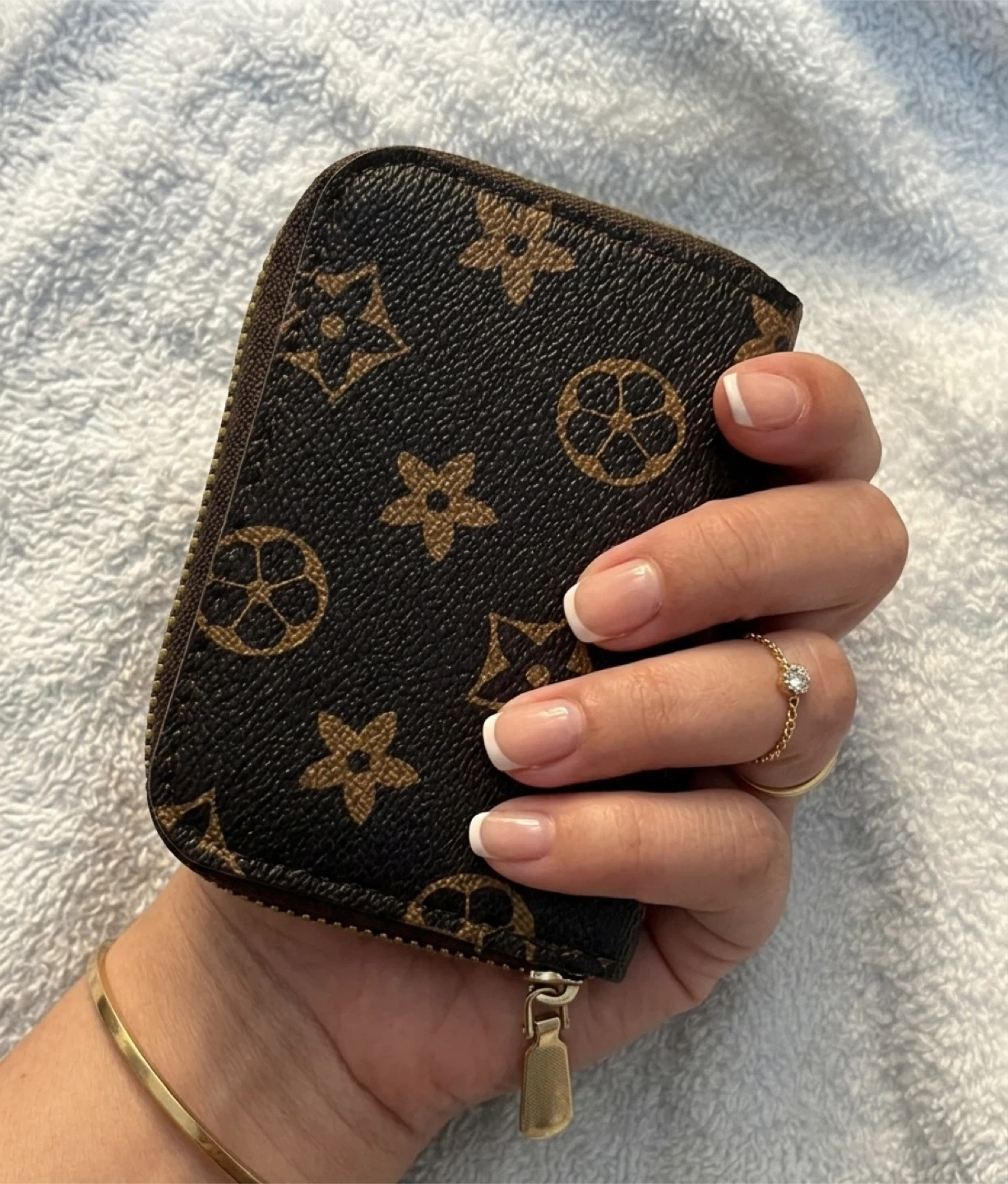 Brown Monogram Print Card Holder Wallet