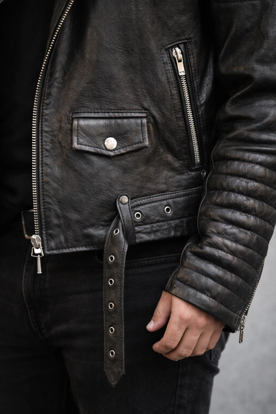 Genuine Leather Biker Jacket  – Premium Quality – Size M - photo 2