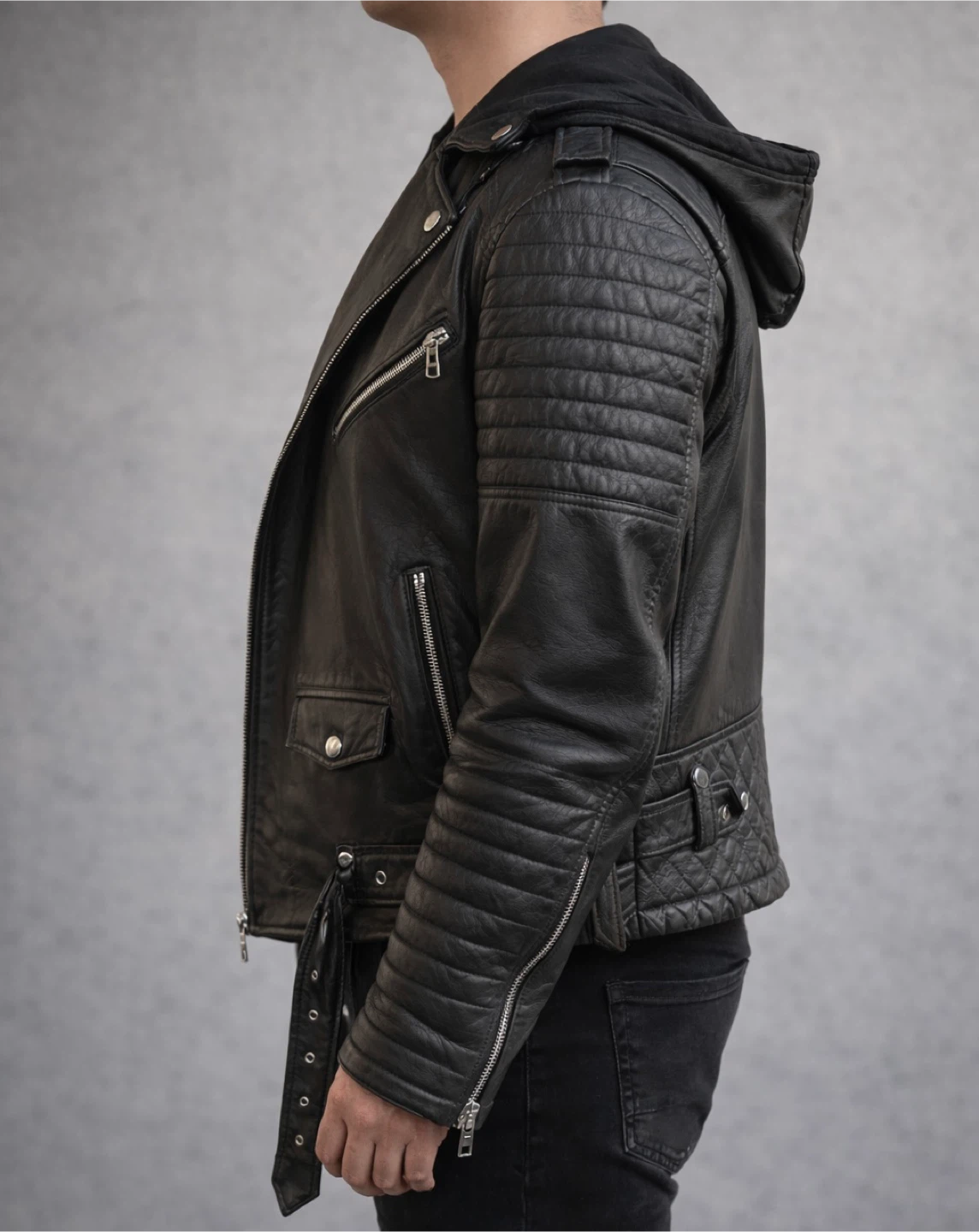 Genuine Leather Biker Jacket  – Premium Quality – Size M - photo 4