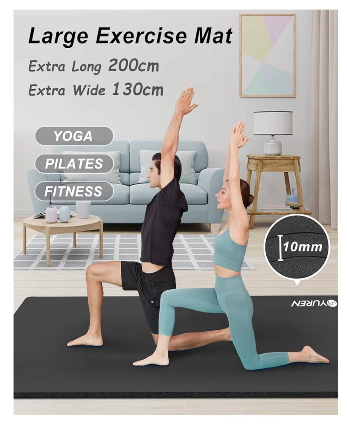 YUREN Large Exercise Mat - 10mm Thick, 78" x 51" - photo 4