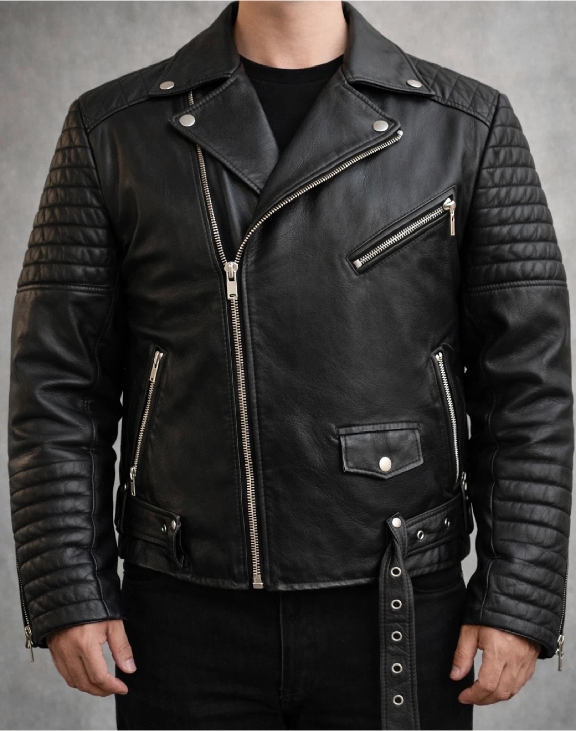 Genuine Leather Biker Jacket  – Premium Quality – Size M - photo 3