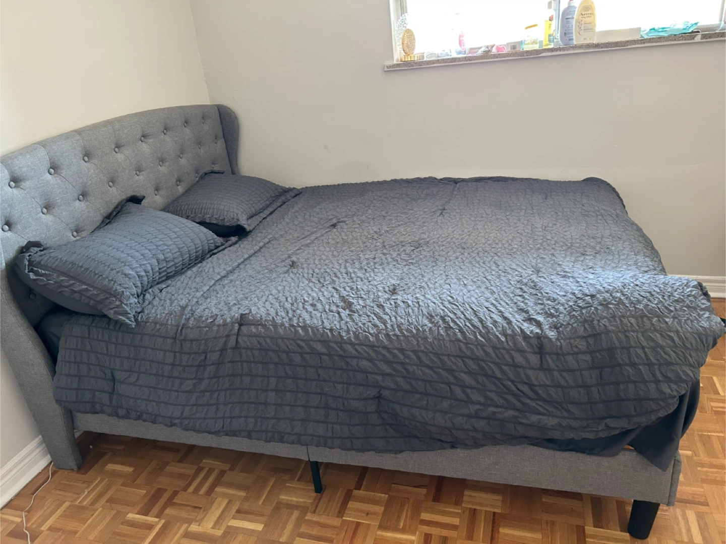 Grey Upholstered Wingback Bed Frame