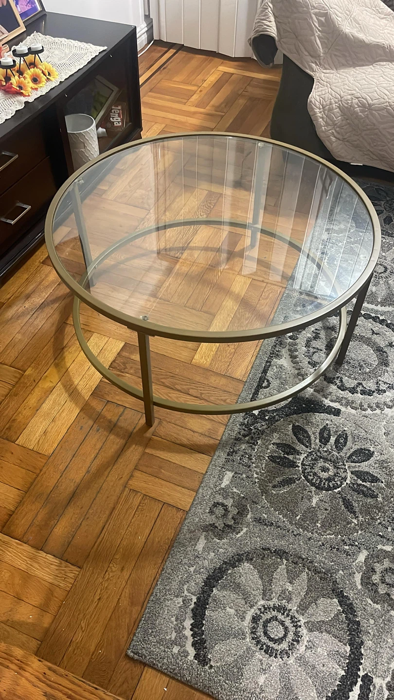 Round Glass Coffee Table with Gold Frame