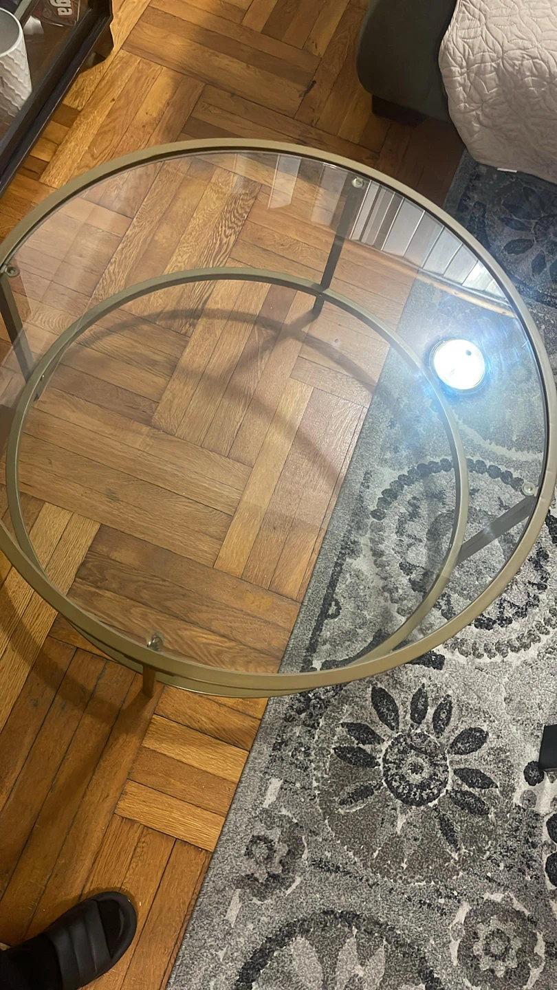 Round Glass Coffee Table with Gold Frame - photo 2