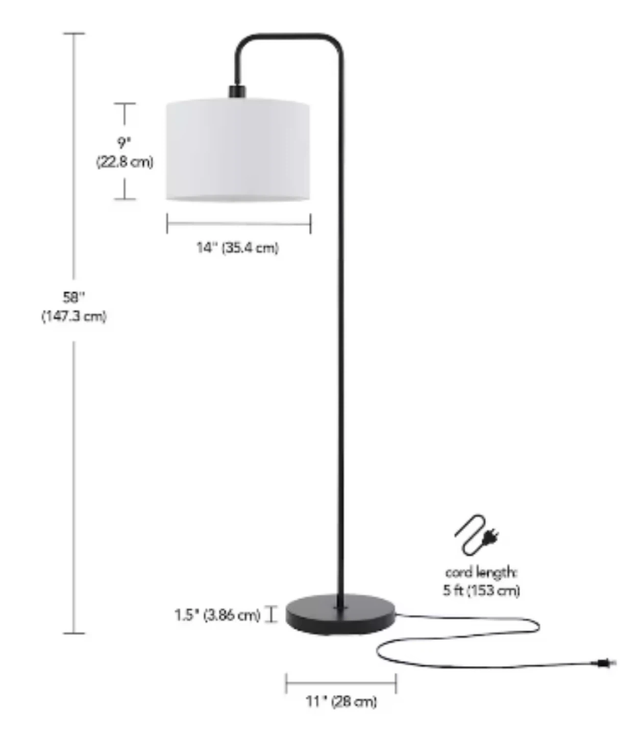 Black Floor Lamp with White Drum Shade - photo 3