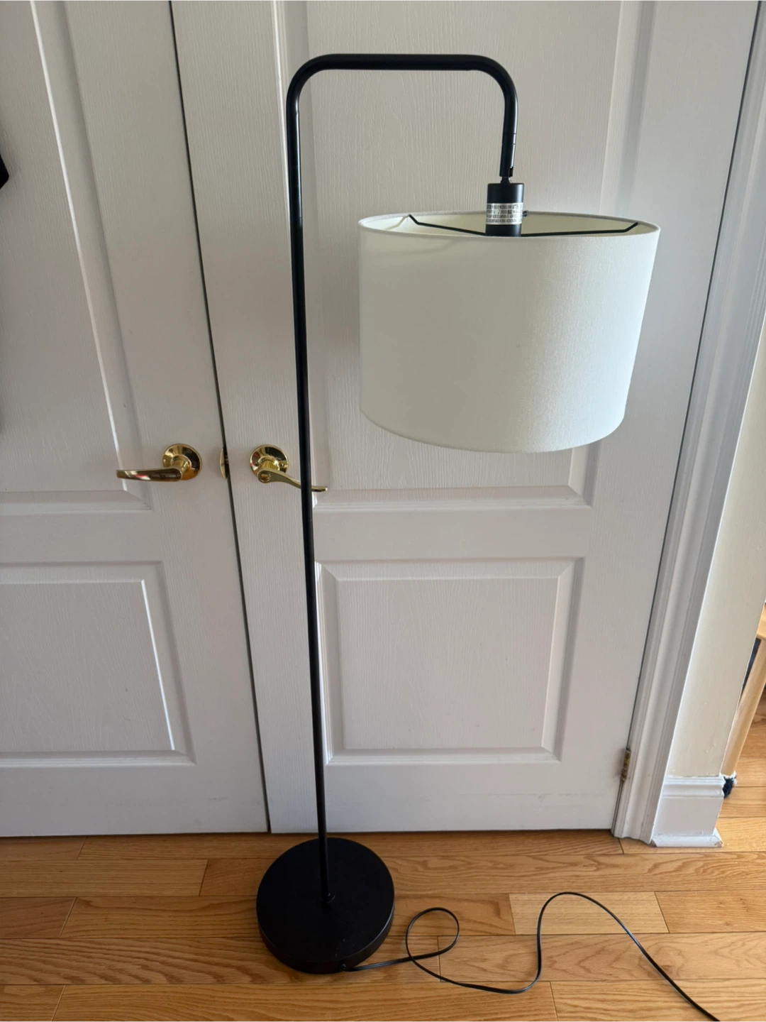 Black Floor Lamp with White Drum Shade - photo 2