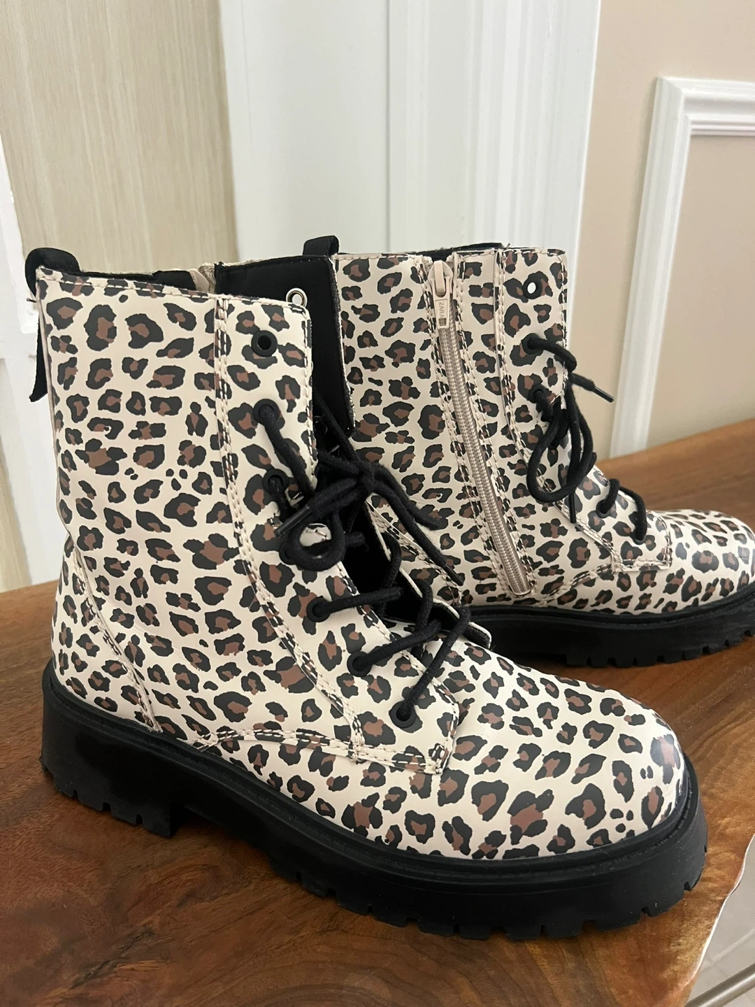 ZARA Leopard Print Combat Boots Size 38