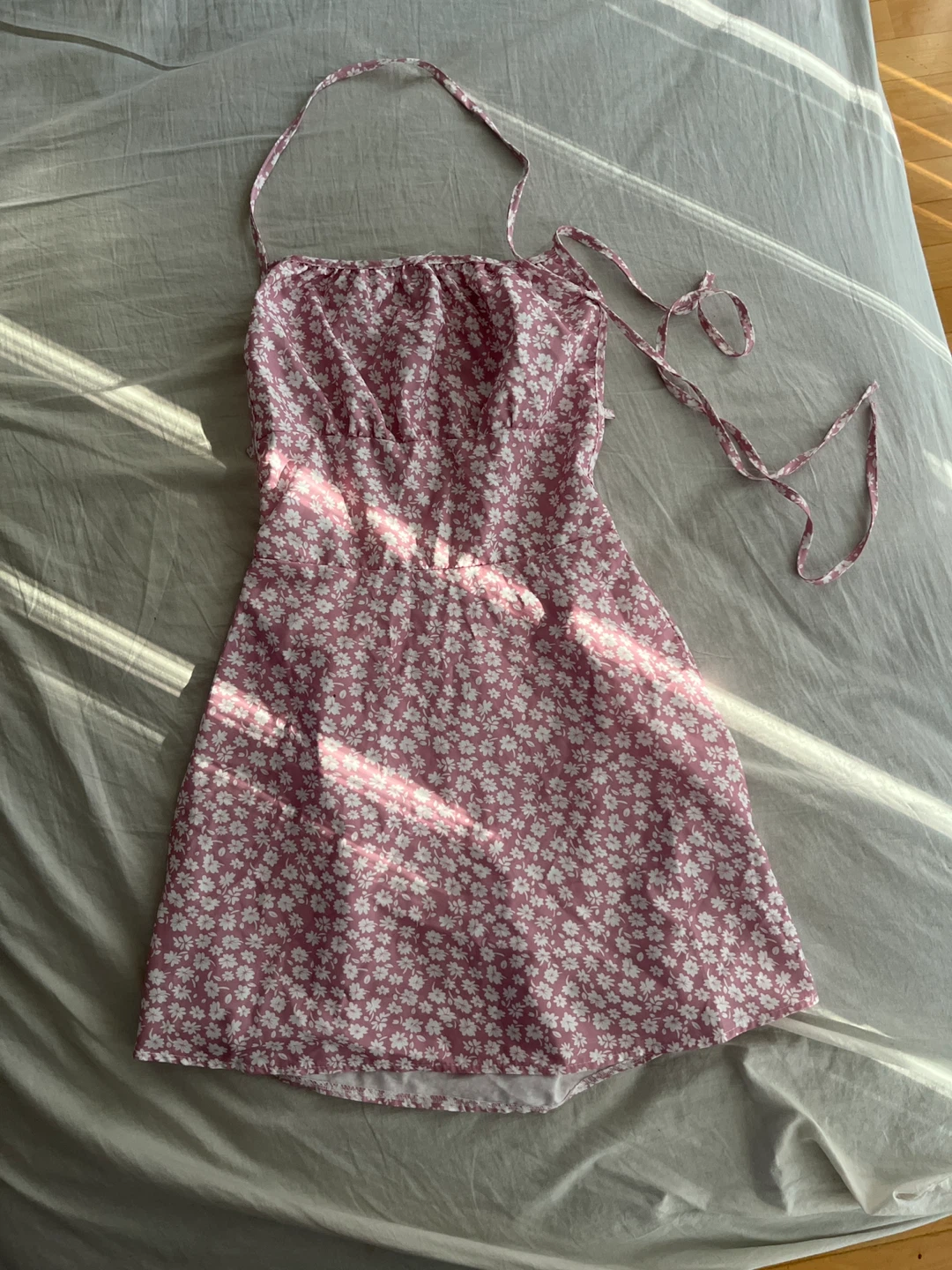 Pink Floral Sundress with Tie Straps
