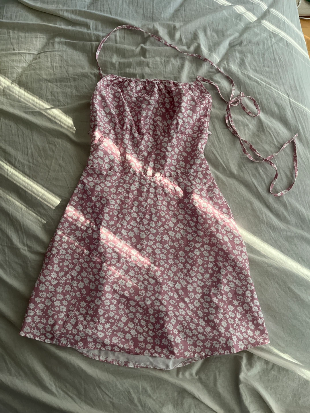 Pink Floral Sundress with Tie Straps - photo 4